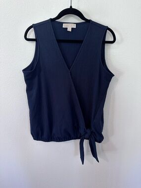 Michael Kors Navy Sleeveless Wrap Tie Blouse